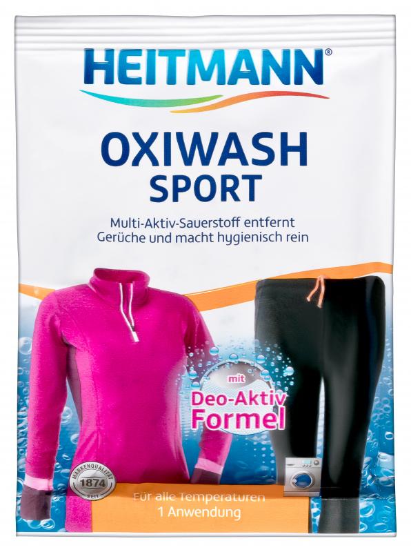 Средство для стирки Heitmann Oxi Wash SPORT спортивной одежды, удаляет пятна и запахи, придает приятный аромат 50 г.