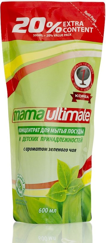 Средство для мытья посуды MAMA LEMON концентрат Ultimate , с ароматом зеленого чая, сменная упаковка, 600 мл.