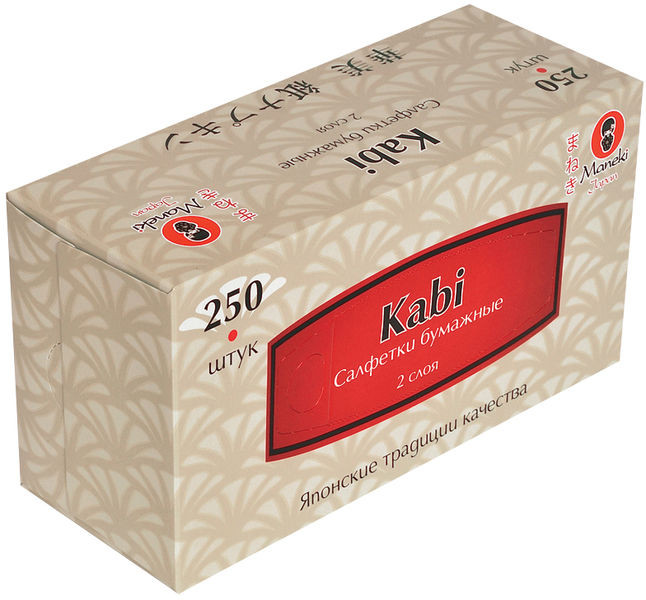 Салфетки бумажные Maneki, серия Kabi, 2 слоя, белые, 250 шт./коробка